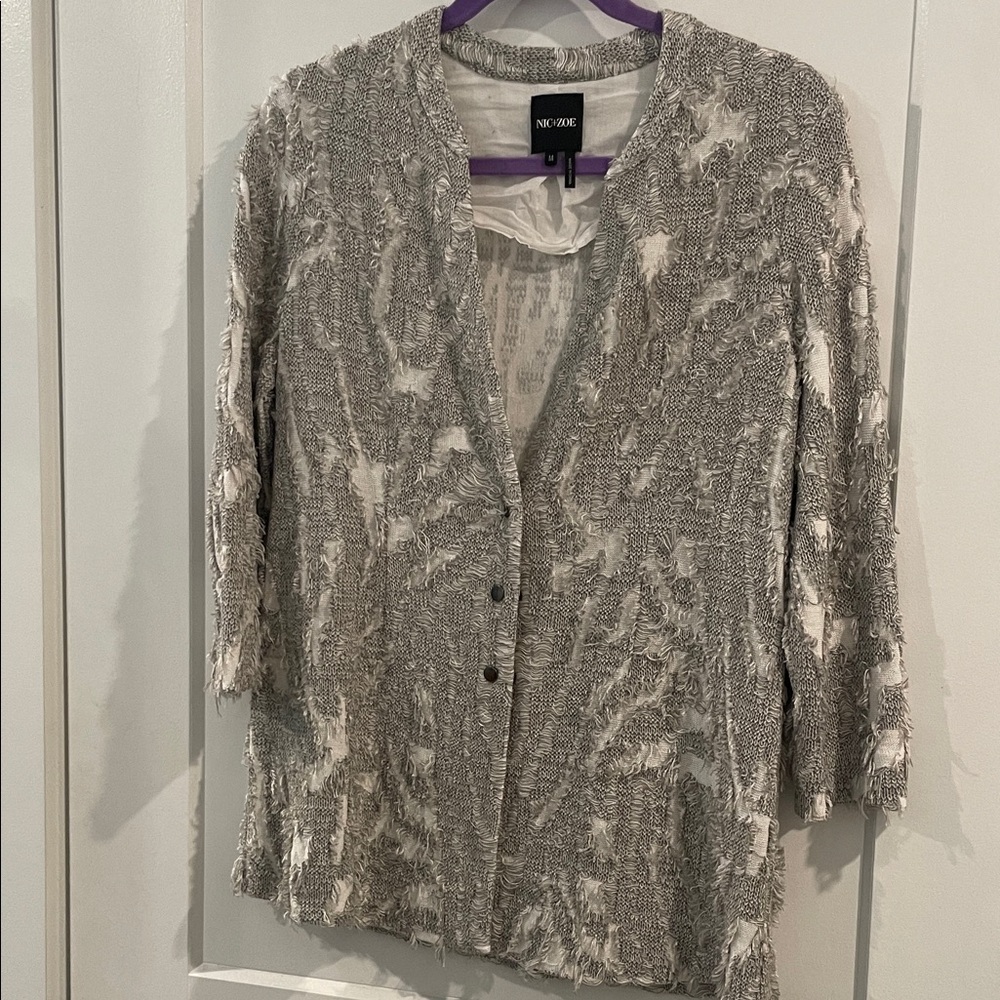 Light Gray and White Textured Cardigan with snaps